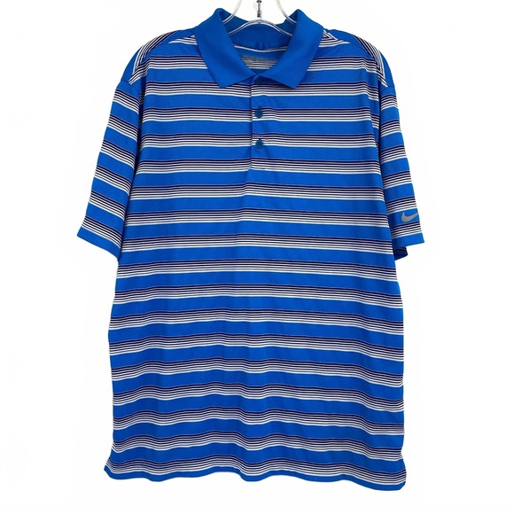 Nike Other - Nike Blue White Striped Short Sleeve Golf Polo | Men’s L